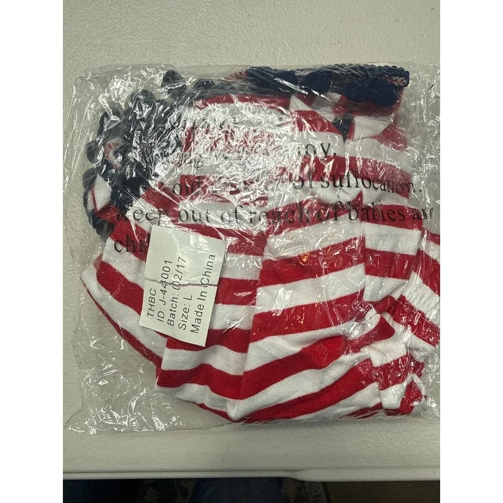 THBC Shorts Girls L Red White Striped Cotton Pom Pom Elastic Waist